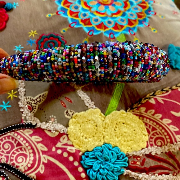 Vintage Gorgeous Sparkling Beads Suede Black Lining Headband Never Used - Picture 4 of 16